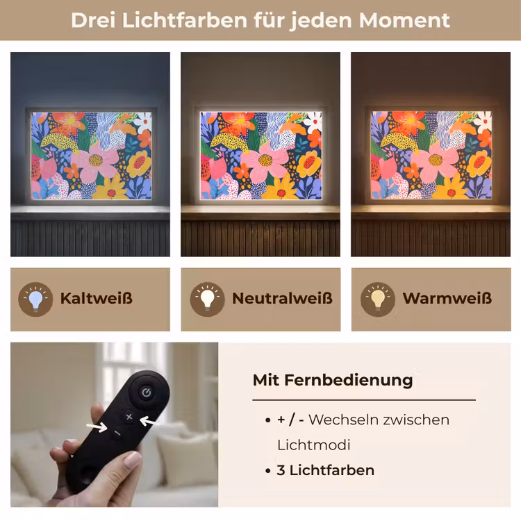 Kleurrijk - Bloemen - Abstract - Stippen Light Box met batterij (Wandlamp) middel -USP_lichtkleurDE
