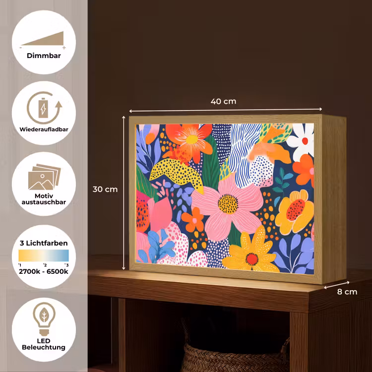 Kleurrijk - Bloemen - Abstract - Stippen Light Box met batterij (Wandlamp) middel -USP_websiteoverzichtDE