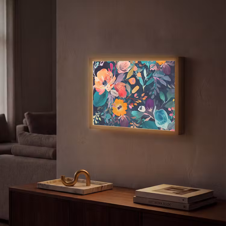 Kleurrijk - Bloemen - Kunst - Natuur - Hippie Light Box met batterij (Wandlamp) middel -sfeer1