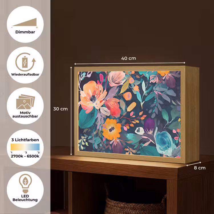 Kleurrijk - Bloemen - Kunst - Natuur - Hippie Light Box met batterij (Wandlamp) middel -USP_websiteoverzichtDE