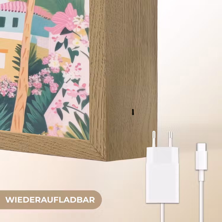 Kleurrijk - Huizen - Heuvels - Roze Light Box met batterij (Wandlamp) middel -USP_websiteoplaadbaarDE
