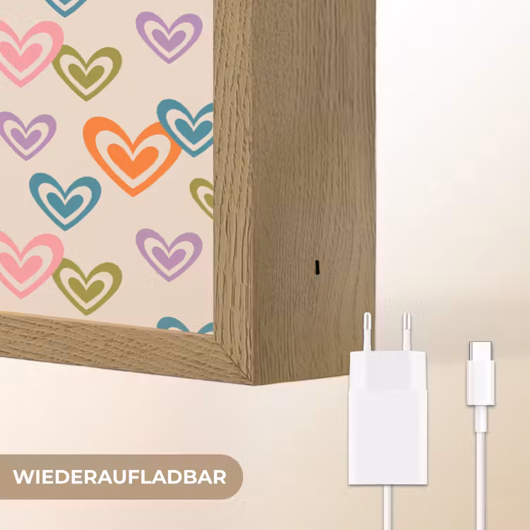 Kleurrijk - Hartjes - Patroon - Beige Light Box met batterij (Wandlamp) middel 907 -USP_websiteoplaadbaarDE