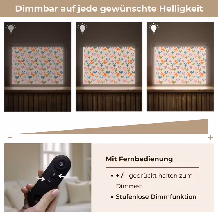 Kleurrijk - Hartjes - Patroon - Beige Light Box met batterij (Wandlamp) middel 907 -USP_dimbaarDE