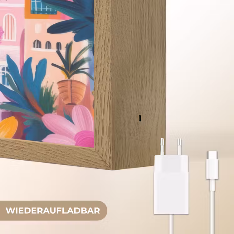 Kleurrijk - Roze - Oranje - Geel - Bloemen Light Box met batterij (Wandlamp) middel -USP_websiteoplaadbaarDE