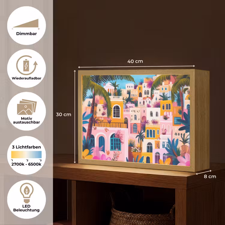 Kleurrijk - Roze - Oranje - Geel - Bloemen Light Box met batterij (Wandlamp) middel -USP_websiteoverzichtDE