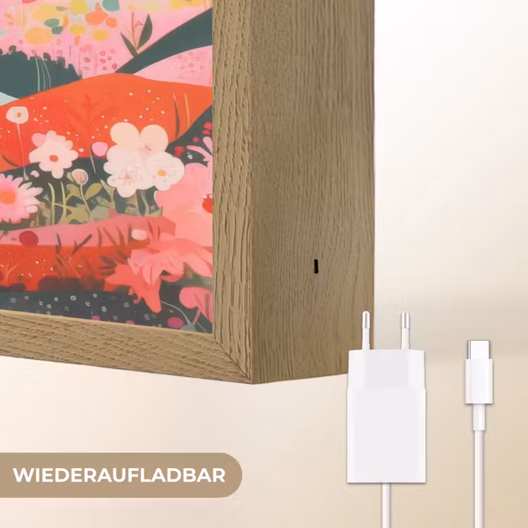 Kleurrijke bloemen - Bergen - Fantasielandschap Light Box met batterij (Wandlamp) middel -USP_websiteoplaadbaarDE