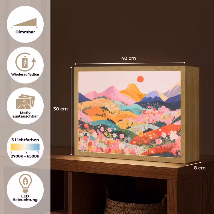 Kleurrijke bloemen - Bergen - Fantasielandschap Light Box met batterij (Wandlamp) middel -USP_websiteoverzichtDE