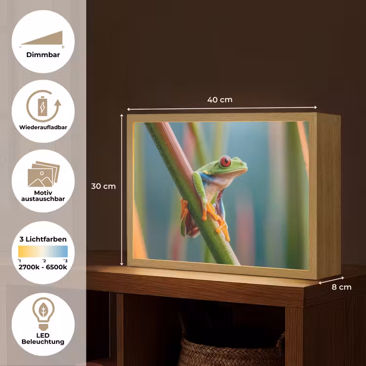 Kleurrijke kikker - Groene stengel - Alert Light Box met batterij (Wandlamp) middel -USP_websiteoverzichtDE
