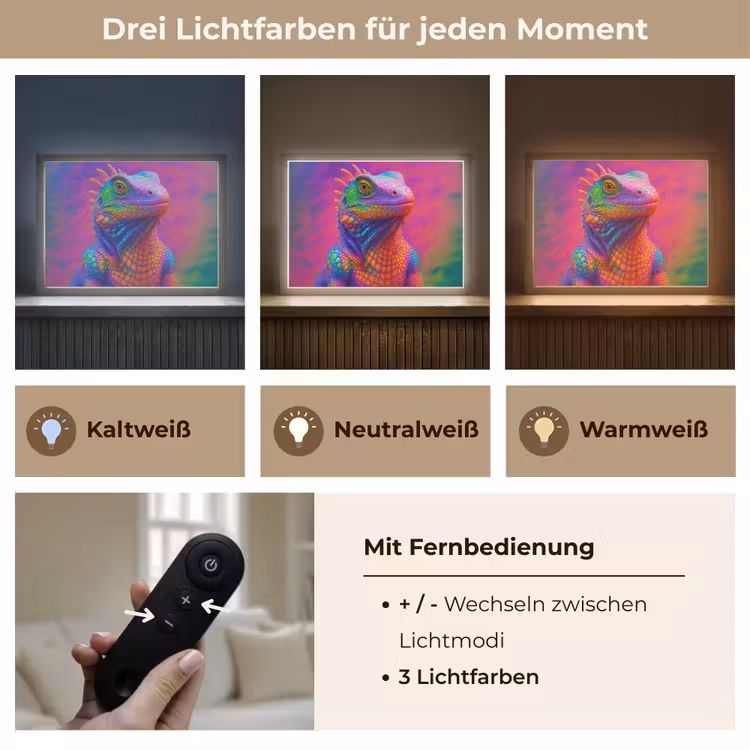 Kameleon - Dieren - Neon - Kleur Light Box met batterij (Wandlamp) middel -USP_lichtkleurDE