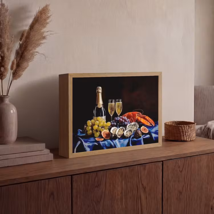 Champagne - Luxe - Oesters Light Box met batterij (Wandlamp) middel -sfeer2