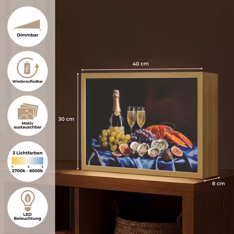 Champagne - Luxe - Oesters Light Box met batterij (Wandlamp) middel -USP_websiteoverzichtDE