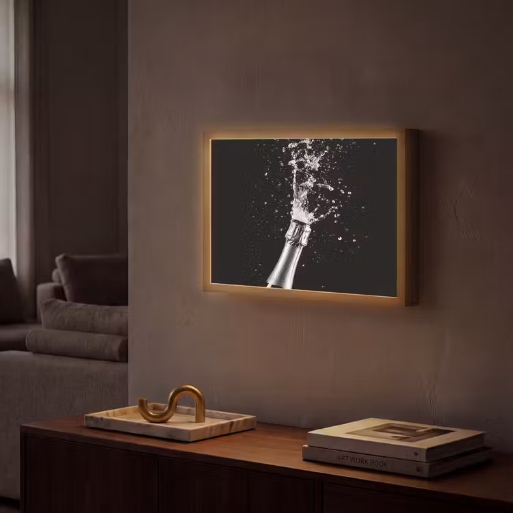 Champagne - Zwart - Spetters - Popping Light Box met batterij (Wandlamp) middel -sfeer1