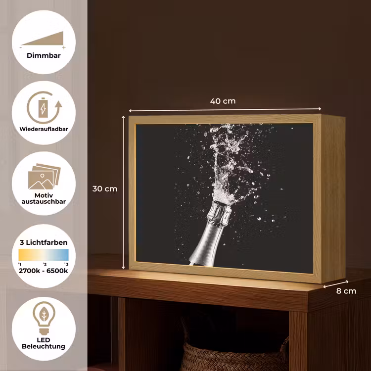 Champagne - Zwart - Spetters - Popping Light Box met batterij (Wandlamp) middel -USP_websiteoverzichtDE