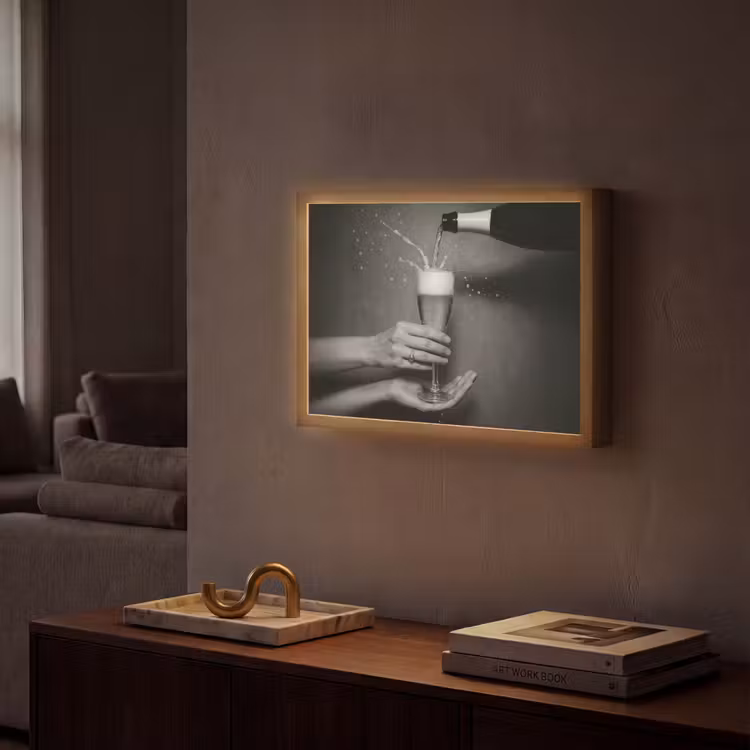Champagnefles - Glas - Minimalistisch - Spetters Light Box met batterij (Wandlamp) middel -sfeer1