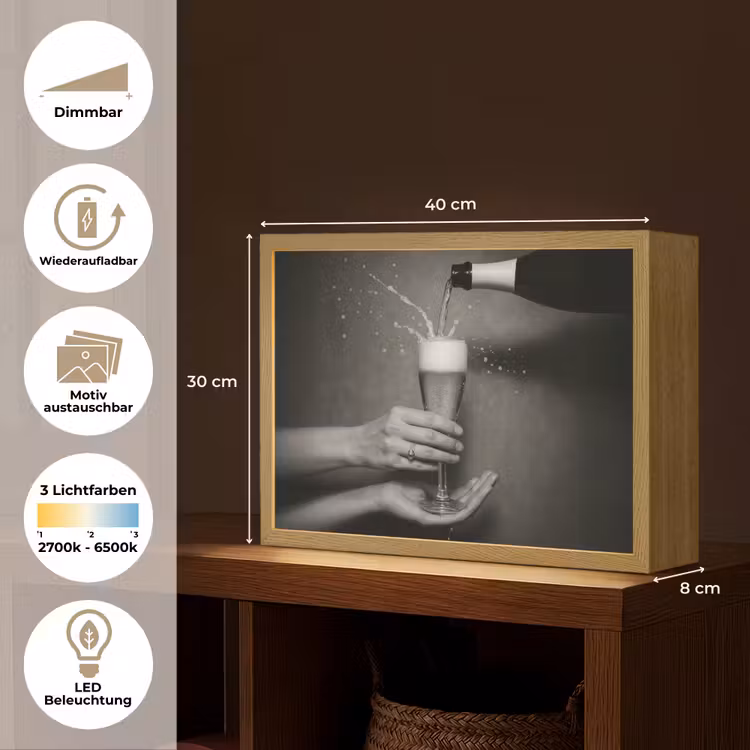 Champagnefles - Glas - Minimalistisch - Spetters Light Box met batterij (Wandlamp) middel -USP_websiteoverzichtDE