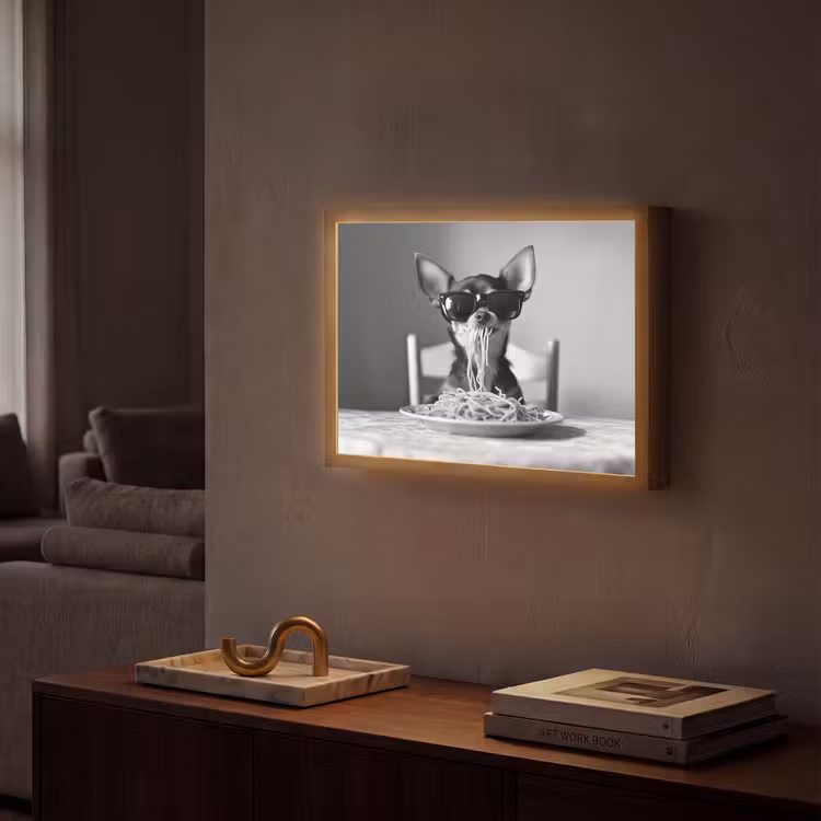 Chihuahua - Hond - Zonnebril - Humoristisch - Zwart - Wit - Spaghetti Light Box met batterij (Wandlamp) middel -sfeer1
