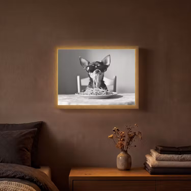 Chihuahua - Hond - Zonnebril - Humoristisch - Zwart - Wit - Spaghetti Light Box met batterij (Wandlamp) middel -sfeer4