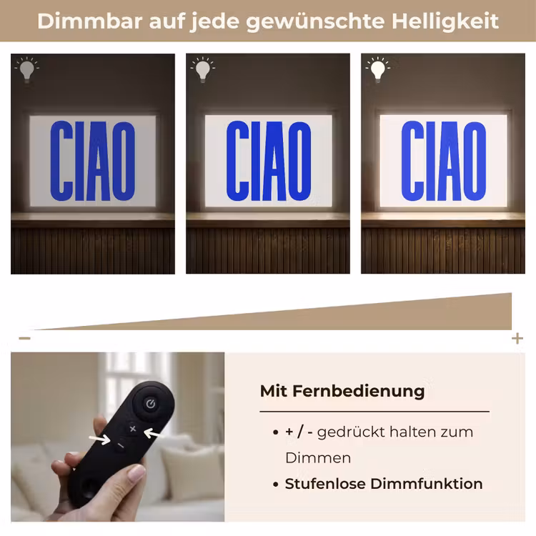 Ciao - Hoofdletters - Blauw - Minimalistisch Light Box met batterij (Wandlamp) middel -USP_dimbaarDE