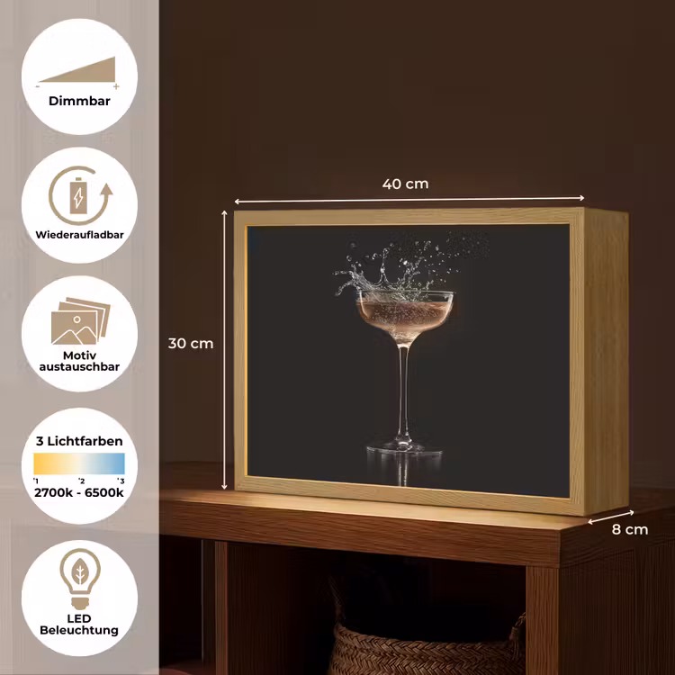 Cocktail - Zwart - Spetters - Glas Light Box met batterij (Wandlamp) middel -USP_websiteoverzichtDE