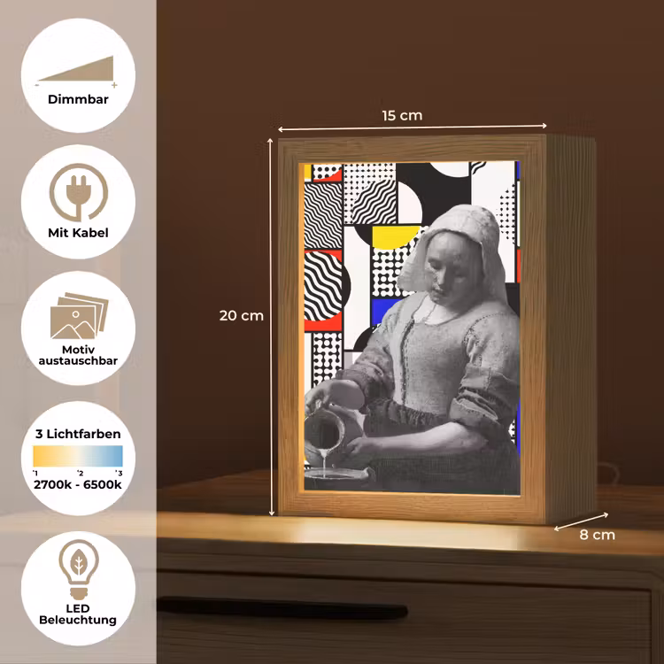 Collage - Mondriaan - Melkmeisje Light Box met kabel (Wandlamp) klein -USP_websiteoverzichtDE