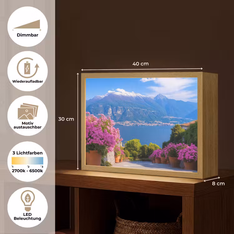 Lake Como - Italië - Landschap Light Box met batterij (Wandlamp) middel -USP_websiteoverzichtDE