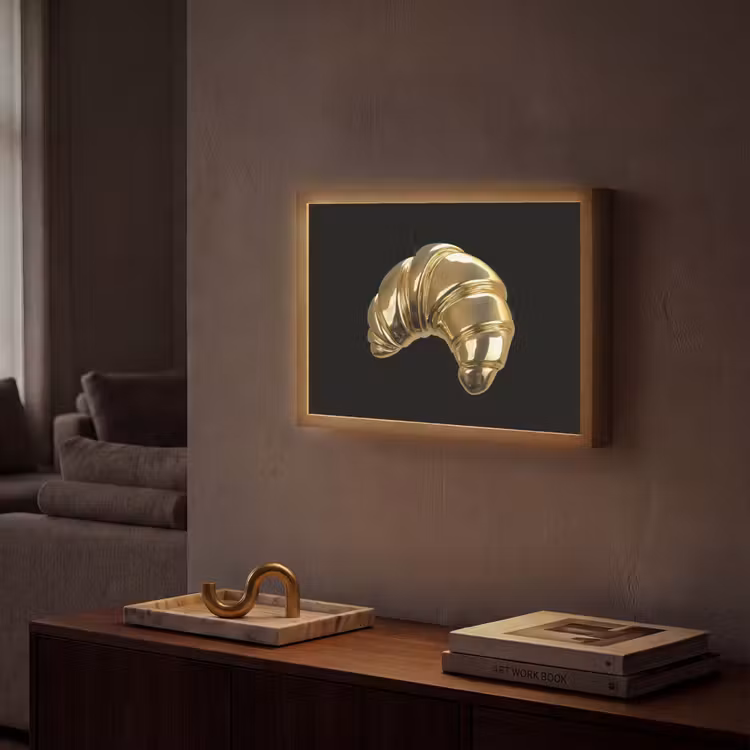 Croissant - Brood - Goud - Zwart Light Box met batterij (Wandlamp) middel -sfeer1