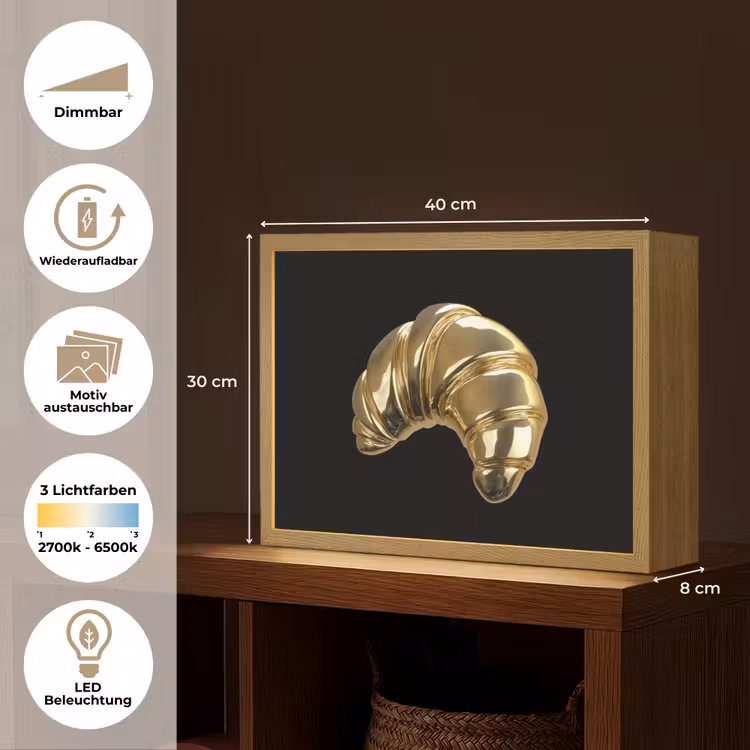 Croissant - Brood - Goud - Zwart Light Box met batterij (Wandlamp) middel -USP_websiteoverzichtDE