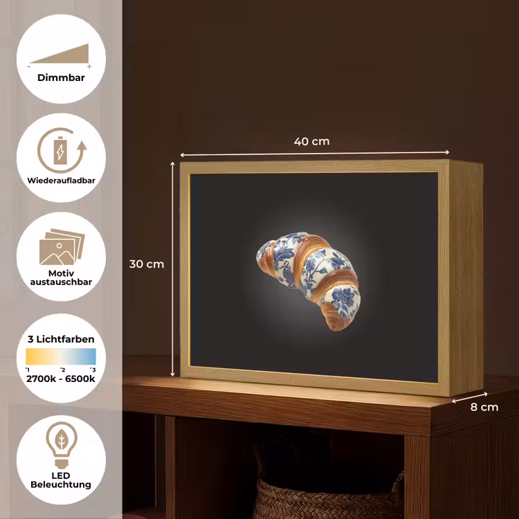 Croissant - Bloemenpatroon - Delftsblauw Light Box met batterij (Wandlamp) middel -USP_websiteoverzichtDE