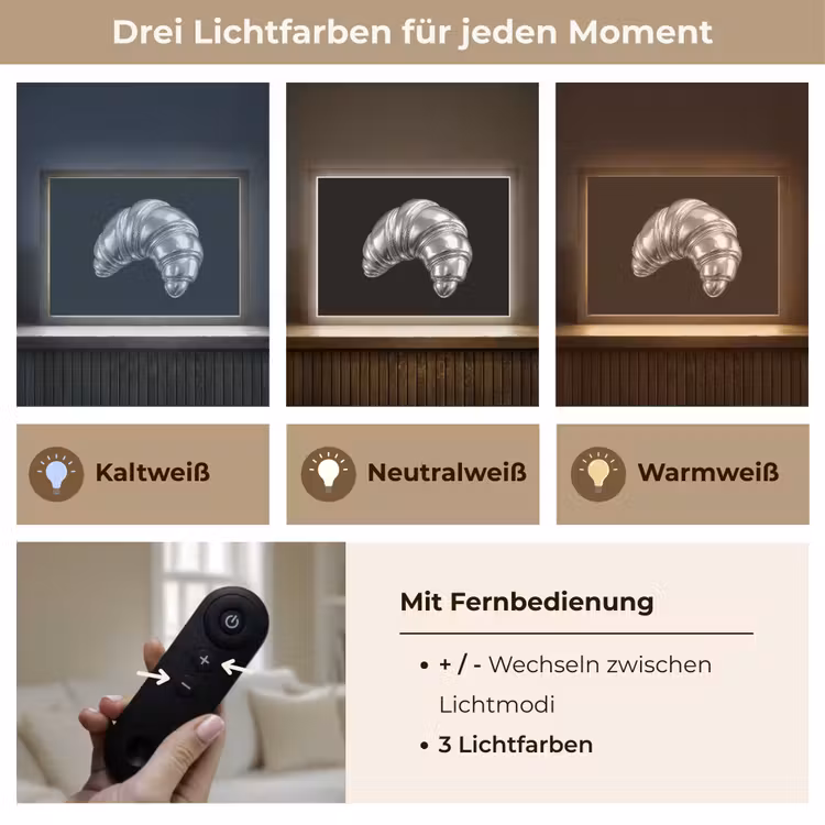Croissant - Metaal - Zilver Light Box met batterij (Wandlamp) middel -USP_lichtkleurDE