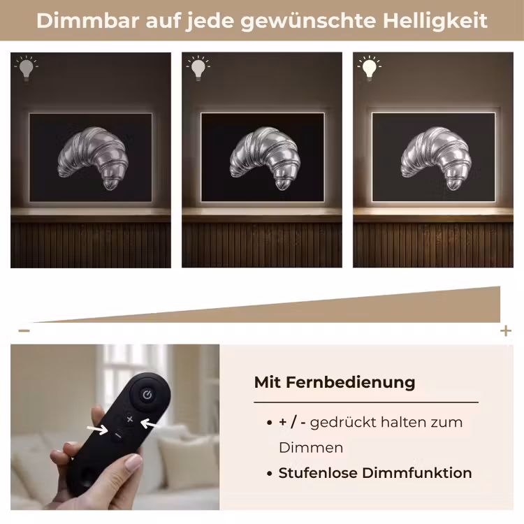 Croissant - Metaal - Zilver Light Box met batterij (Wandlamp) middel -USP_dimbaarDE