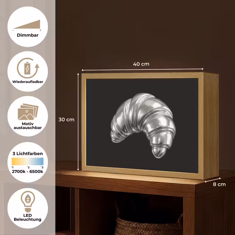 Croissant - Metaal - Zilver Light Box met batterij (Wandlamp) middel -USP_websiteoverzichtDE