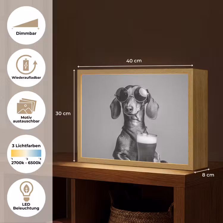 Teckel - Bier - Glas - Bril Light Box met batterij (Wandlamp) middel -USP_websiteoverzichtDE