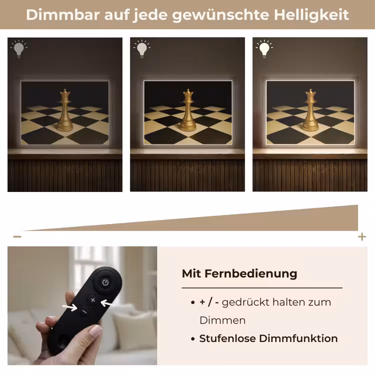 Koningin - Schaakstuk - Geblokt - Goud Light Box met batterij (Wandlamp) middel -USP_dimbaarDE