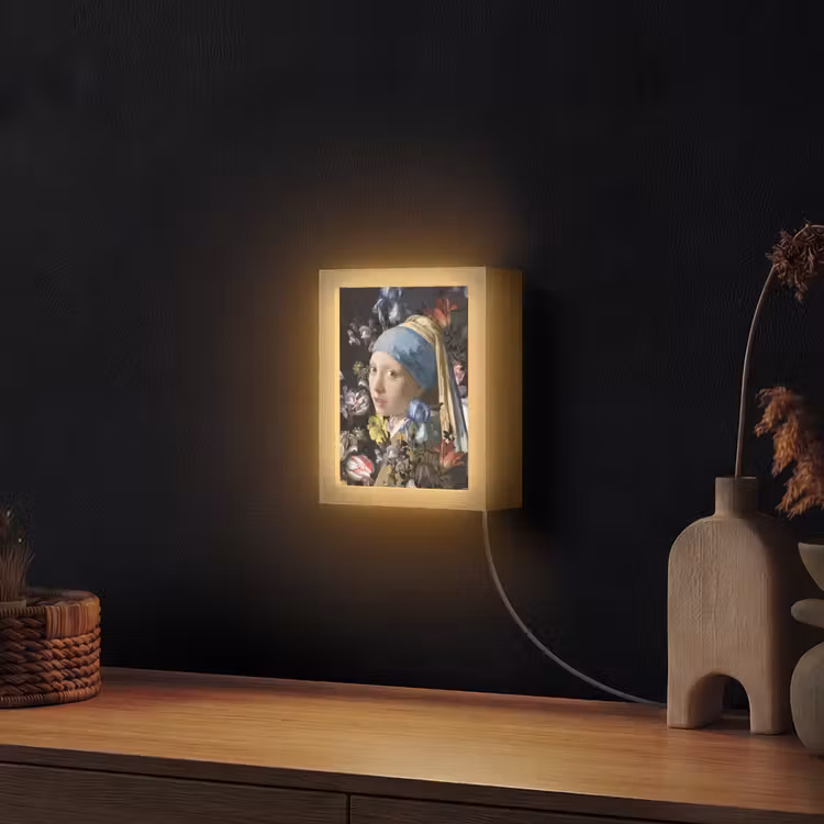 Meisje met de parel - Johannes Vermeer - Bloemen Light Box met kabel (Wandlamp) klein -sfeer1