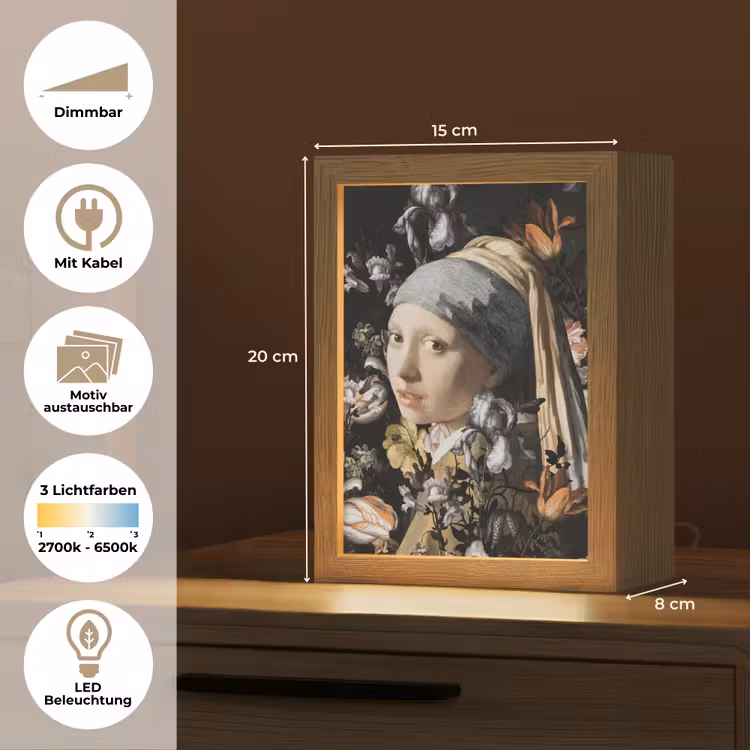 Meisje met de parel - Johannes Vermeer - Bloemen Light Box met kabel (Wandlamp) klein -USP_websiteoverzichtDE
