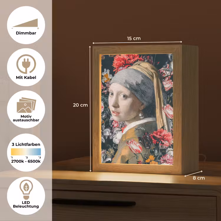 Meisje met de parel - Johannes Vermeer - Bloemen Light Box met kabel (Wandlamp) klein -USP_websiteoverzichtDE