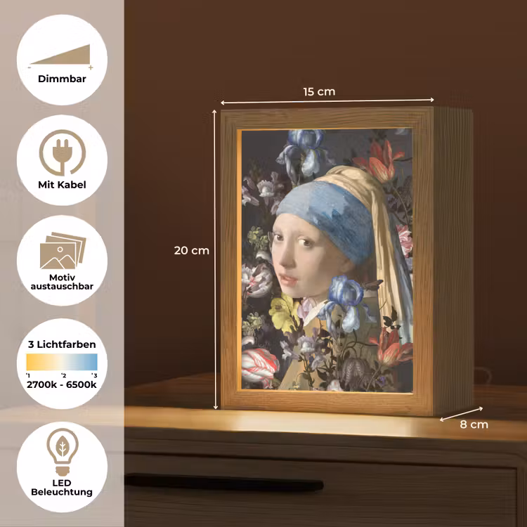 Meisje met de parel - Johannes Vermeer - Bloemen Light Box met kabel (Wandlamp) klein -USP_websiteoverzichtDE