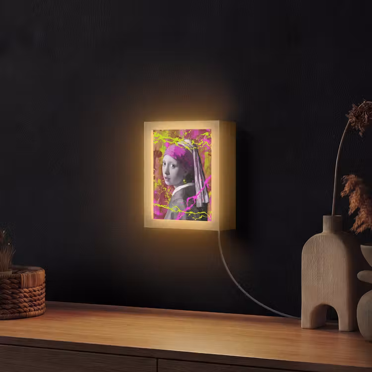 Meisje met de parel - Johannes Vermeer - Neon Light Box met kabel (Wandlamp) klein -sfeer1