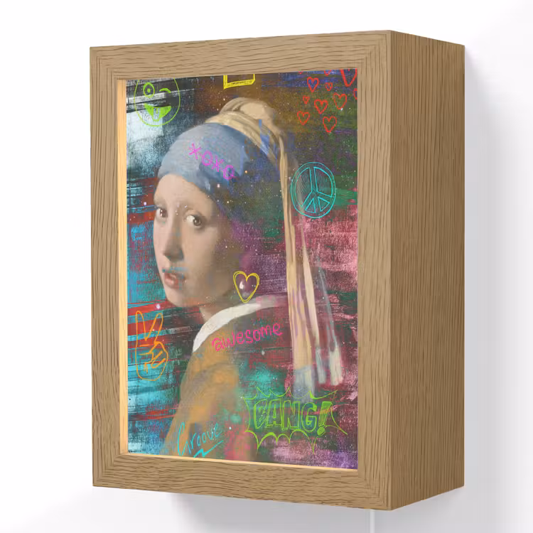 Meisje met de parel - Johannes Vermeer - Neon Light Box met kabel (Wandlamp) klein -3d