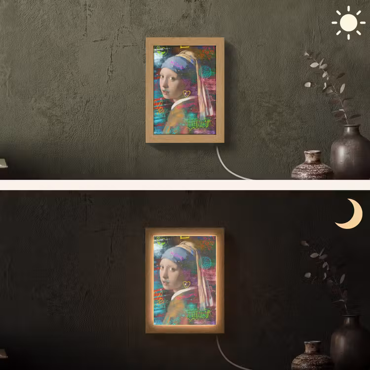 Meisje met de parel - Johannes Vermeer - Neon Light Box met kabel (Wandlamp) klein -sfeer3
