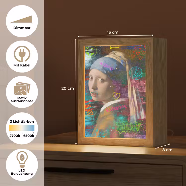 Meisje met de parel - Johannes Vermeer - Neon Light Box met kabel (Wandlamp) klein -USP_websiteoverzichtDE