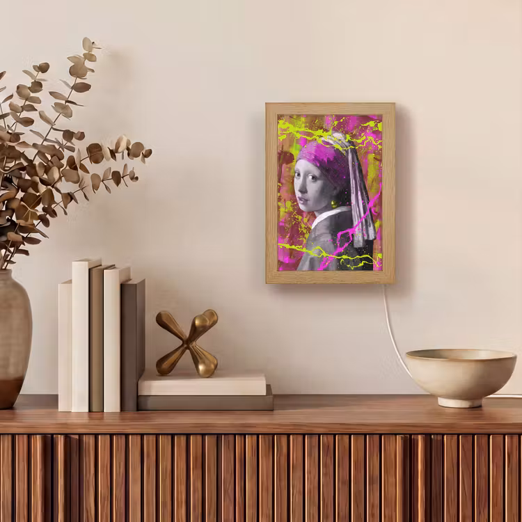 Meisje met de parel - Johannes Vermeer - Neon Light Box met kabel (Wandlamp) klein -sfeer2
