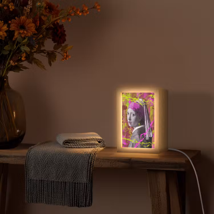 Meisje met de parel - Johannes Vermeer - Neon Light Box met kabel (Wandlamp) klein -sfeer4