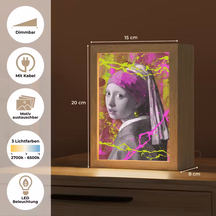 Meisje met de parel - Johannes Vermeer - Neon Light Box met kabel (Wandlamp) klein -USP_websiteoverzichtDE
