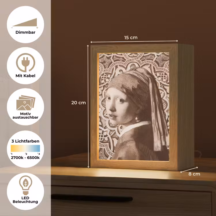 Meisje met de parel - Johannes Vermeer - Sepia Light Box met kabel (Wandlamp) klein -USP_websiteoverzichtDE