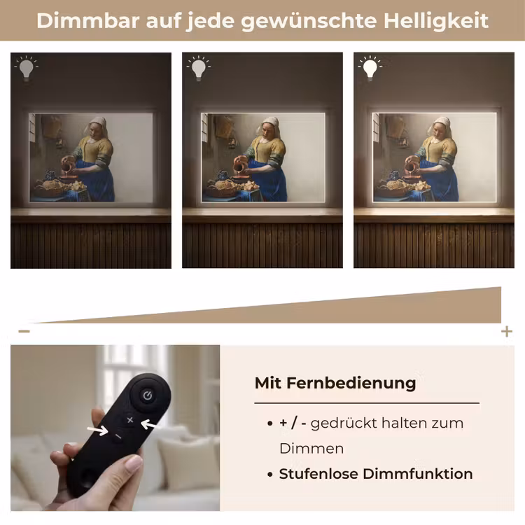 Het melkmeisje - Kunst - Oude meesters - Vermeer Light Box met batterij (Wandlamp) middel -USP_dimbaarDE