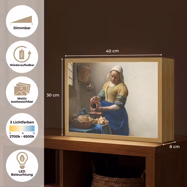Het melkmeisje - Kunst - Oude meesters - Vermeer Light Box met batterij (Wandlamp) middel -USP_websiteoverzichtDE