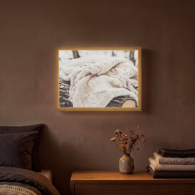 Deken - Wit - Boomstronk - Winter - Sneeuw Light Box met batterij (Wandlamp) middel -sfeer4