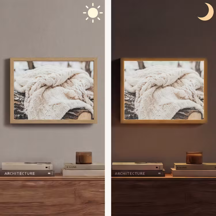 Deken - Wit - Boomstronk - Winter - Sneeuw Light Box met batterij (Wandlamp) middel -sfeer3