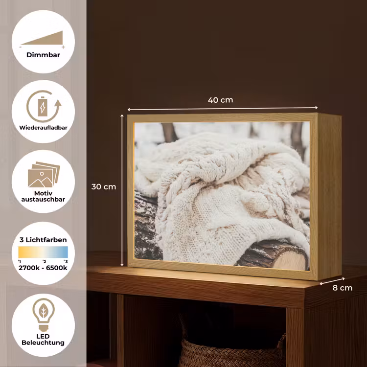 Deken - Wit - Boomstronk - Winter - Sneeuw Light Box met batterij (Wandlamp) middel -USP_websiteoverzichtDE